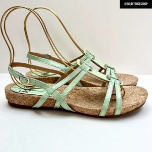SOFFT Women's Mint Green Leather Slingback Flat Sandals size 8.5